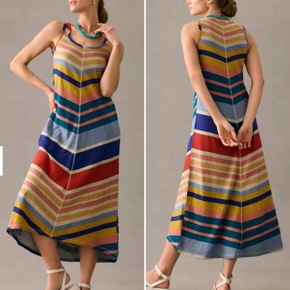 Anthropologie Chevron Lounge Maxi Dress Size Medium Sleeveless Rainbow - Picture 5 of 10